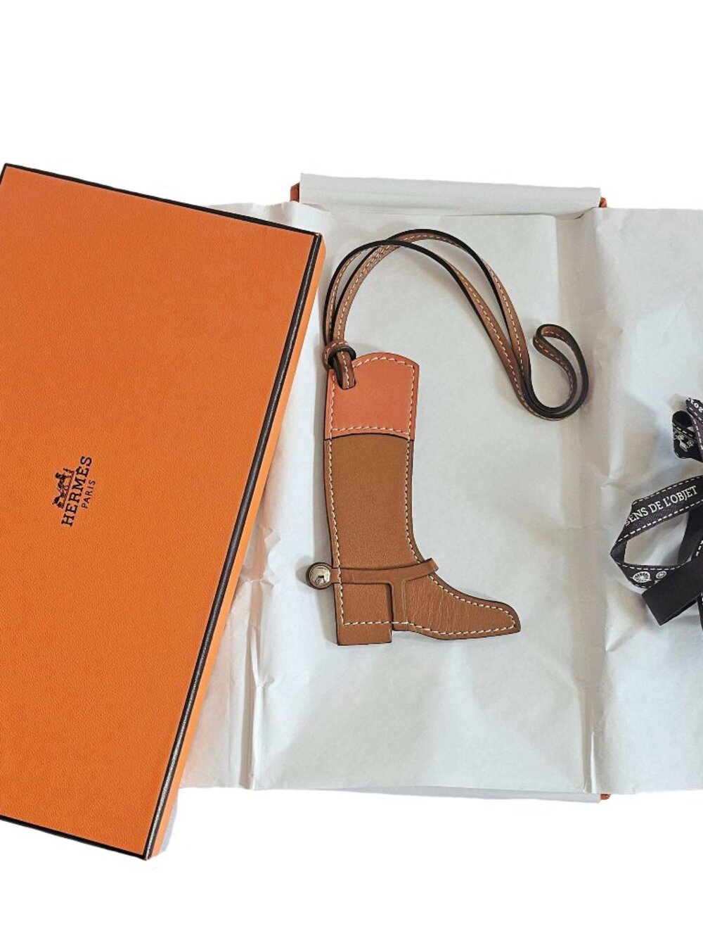 HERMES GOLD/ORANGE LEATHER PADDOCK BOOT CHARM